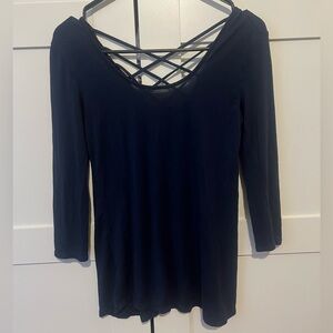 Navy Women's Blouse with Crisscross Back